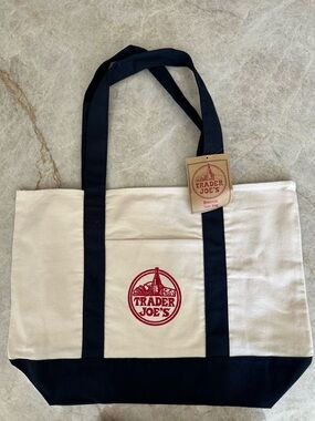 Trader Joe's Canvas Tote with Red Logo - Cream and Black